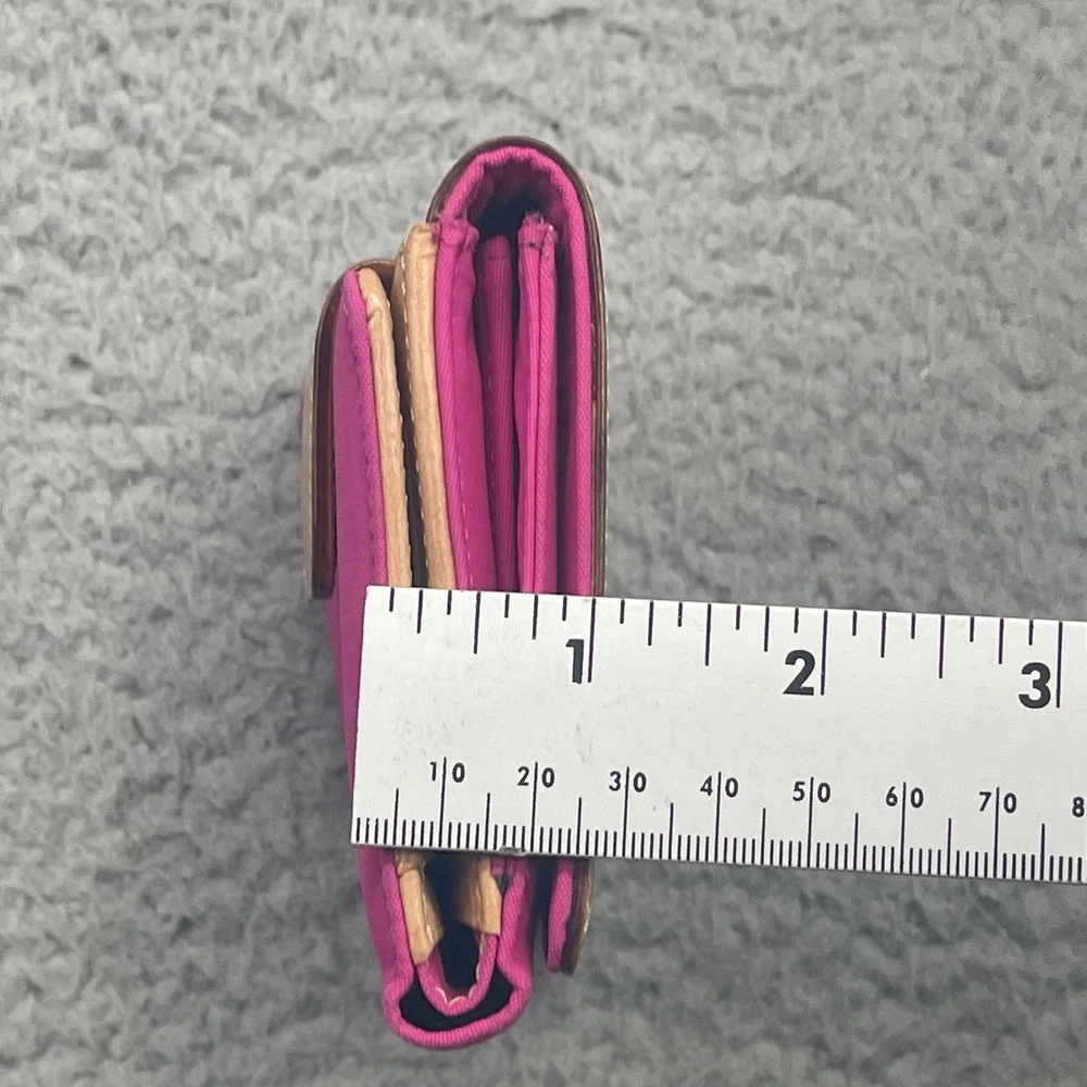 Kate Spade Bifold Wallet WLRU0339‎ Pink Nylon Tan Vachetta Leather VTG Y2K Mini